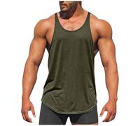 Gym Vests for Men UK Summer Cotton Sports Tank Tops Sleeveless Quick Dry Singlets Solid Colour Stringer Vest Loose Fit Workout Shirts Y Back Drop Armhole Activewear Training Tees