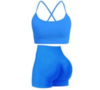 Gym Workout Sets for Women 2 Piece Seamless Strappy Crisscross Sports Bra Hidden Scrunch Shorts Yoga Outfits Activewear Tracksuits