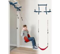 Gym1 2-Piece Doorway Gym for Kids, Includes Door Sensory Swing, Indoor Pull-Up Bar for Adults Fun & Fitness, Holds Up to 300 Lbs, Red
