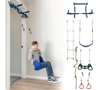 Gym1 6-Piece Doorway Gym for Kids, Includes Door Sensory Swing, Indoor Pull-Up Bar for Adults, Rings, Hanging Trapeze, Ladder & Knotted Rope, Holds Up to 300 Lbs