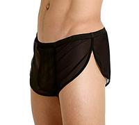 GYMAPE Men Mesh Breathable Split Sides Underwear Relaxed Flexibility Briefs Fishnet Sheer Shorts Black XL