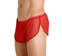 GYMAPE Men Mesh Breathable Split Sides Underwear Relaxed Flexibility Briefs Fishnet Sheer Shorts Red XXL
