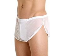 GYMAPE Men Mesh Breathable Split Sides Underwear Relaxed Flexibility Briefs Fishnet Sheer Shorts White M