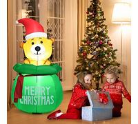 GYMAX 1.5M/5FT Christmas Inflatable Bear, Xmas Gift Pack Bear with LED Light, Holiday Decoration for Indoor and Outdoor