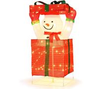 Gymax 115 cm Pre-Lit Christmas Snowman in Gift Box 3D Xmas Decoration Gymax Multicolor