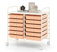 Gymax 12 Drawers Multi-Purpose Utility Cart Storage Rolling Cart With Handles in Peach Gymax Peach