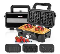 Gymax 1200W Electric Panini Press Grill 3 in 1 Waffle Maker-Black in Black Gymax Black