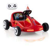 GYMAX 12V Electric Go Kart, Kids Battery Powered Car with Remote Control, Music, Story, Flags, Wireless Connection & Slow Start, Children Ride on Racing Go Kart for 3 Years Old+ Boys Girls (Red)