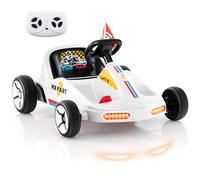 GYMAX 12V Electric Go Kart, Kids Battery Powered Car with Remote Control, Music, Story, Flags, Wireless Connection & Slow Start, Children Ride on Racing Go Kart for 3 Years Old+ Boys Girls (White)