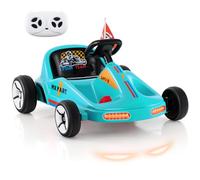 GYMAX 12V Electric Go Kart, Kids Battery Powered Car with Remote Control, Music, Story, Flags, Wireless Connection & Slow Start, Children Ride on Racing Go Kart for 3 Years Old+ Boys Girls (Blue)