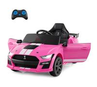 GYMAX 12V Kids Electric Ride on Car, Battery Powered Toy Vehicle with Remote Control, USB Port, Music, Light & Horn, Licensed Ford Mustang Children Electric Car for 3-8 Years Old (Pink)