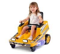 GYMAX 12V Kids Ride on Car, Children Electric Car with Dual Control Sticks, Lights, 360° Twist and Turn, Battery Powered Lawn Mower for 3 Years Old+ (Yellow)