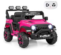 GYMAX 12V Kids Ride on Car, Children Electric Off Road Truck with Remote Control, Light, Music, Wireless Connection, USB, Spring Suspension&Slow Start, Battery Powered Toy Car for 3 Years Old+ (Pink)