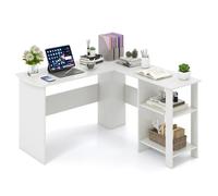 Gymax 130cm Large L-shaped Desk Home Office Writing Desk With 2 Cable Holes in White Gymax White