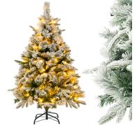 Gymax 136CM Flocked Christmas Tree 384 Mixed Tips 150 LED Lights Hinged Xmas Decor in Green Gymax Green