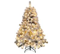 Gymax 137CM/4.5 FT Flocked Christmas Tree Pre-Lit Artificial Decoration Tree in White Gymax White