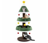 GYMAX 143cm Cat Christmas Tree, Easy-Climb Cats Activity Tree | Multi-level Cat Tower with 2 Platforms and Condo, Wrapped Scratching Posts, Hanging Stars and Pompoms, Kitten Activity Center