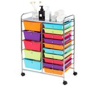 Gymax 15-Drawer Tool Cart Rolling Office Paper Organizer For School Beauty Salon Gymax Multicolor