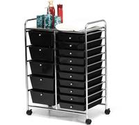 Gymax 15-Drawer Tool Cart Rolling Office Paper Organizer For School Beauty Salon in Black Gymax Black