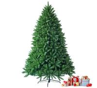 GYMAX 150/180CM Christmas Tree, Hinged Artificial Xmas Tree with Metal Stand, 600/1250 Branch Tips, Holiday Party Decorations for Home, Mall & Store, Green (6FT)