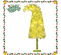 Gymax 150 cm/5 FT Pre-lit Whimsical Christmas Tree Flocked Decoration Tree in Green Gymax Green