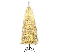 Gymax 150 CM Pre-Lit Christmas Tree Thick Snow-flocked Slim Pencil Xmas Tree in Green Gymax Green