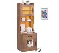 GYMAX 152 cm Tall Cat Litter Box Enclosure with Adjustable LED Light (Natural)