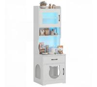 GYMAX 152 cm Tall Cat Litter Box Enclosure with Adjustable LED Light (White)