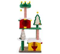 GYMAX 155cm Christmas Cat Tree, Large Cat Tower with Plush Perch, 2 Condos, Hanging Toy, Spring Toy, Sisal Scratching Posts & Carpet, Multi-level Kitty Activity Center for Indoor