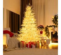 Gymax 180 CM/6 FT Pre-lit Artificial Xmas Tree With Snow Flocked Branch Tips in White Gymax White