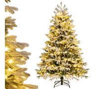 Gymax 180CM Pre-Lit Flocked Christmas Tree 1022 Tips & 350 LED Lights Xmas Decor Tree in Green | Size: 6ft Gymax Green 6ft