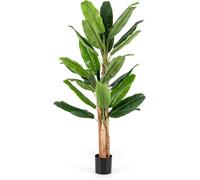 Gymax 195cm Tall Artificial Banana Tree Greenery Potted Plant 27 Large Leaves in Green Gymax Green