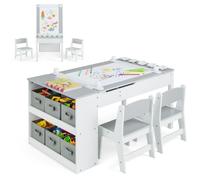 Gymax 2-in-1 Art Table & Art Easel Set With Chairs & Lift-up Tabletop in Grey Gymax Grey