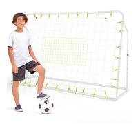 GYMAX 2 in 1 Football Rebounder Net, 6FT x 4FT Soccer Trainer Equipment with 5 Adjustable Angles and Shooting Auxiliary Area, Football Net Soccer Goal for Skills Training (White)