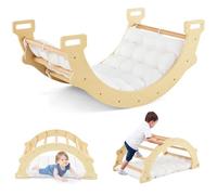 GYMAX 2 in 1 Kids Climbing Set, Indoor Climbing Arch with Cushion, Wooden Toddler Climber Frame for Playroom, Natural, 81 x 50 x 38 cm