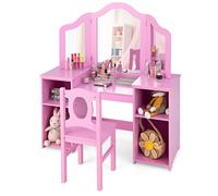 Gymax 2-in-1 Kids Vanity Table & Chair Set With Removable Tri-fold Mirror in Pink Gymax Pink
