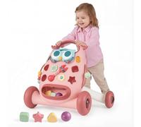 GYMAX 2 in 1 Montessori Baby Walker, Sit to Stand Learning Walkers with Adjustable Rear Wheel, Back Storage Space, Music and Light, Toddler Push Toy for Boy Girl (57 x 42 x 46 cm, Pink Owl)