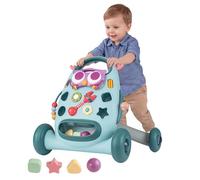 GYMAX 2 in 1 Montessori Baby Walker, Sit to Stand Learning Walkers with Adjustable Rear Wheel, Back Storage Space, Music and Light, Toddler Push Toy for Boy Girl (Blue, 57 x 42 x 46 cm)