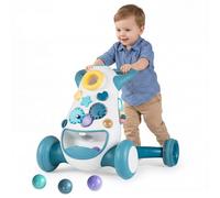 GYMAX 2 in 1 Montessori Baby Walker, Sit to Stand Learning Walkers with Adjustable Rear Wheel, Back Storage Space, Music and Light, Toddler Push Toy for Boy Girl (56.5 x 46 x 44 cm, Blue Monster)
