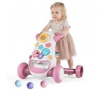 GYMAX 2 in 1 Montessori Baby Walker, Sit to Stand Learning Walkers with Adjustable Rear Wheel, Back Storage Space, Music and Light, Toddler Push Toy for Boy Girl (56.5 x 46 x 44 cm, Pink Monster)