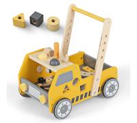 Gymax 2-in-1 Wooden Push Walker Kids Playset With Adjustable Speed & Storage in Yellow Gymax Yellow