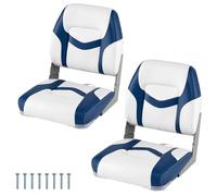 GYMAX 2 Pack Folding Boat Seat, Low Back Captain Chair (Blue+White)