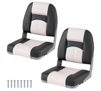 GYMAX 2 Pack Folding Boat Seat, Low Back Captain Chair with High-density Sponge Padded Cushions, Waterproof PVC Leather Ergonomic Fishing Boat Seat (Dark Gray+White)