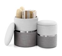 Gymax 2 Pack Linen Fabric Ottoman Round Ottoman Vanity Stool Chair Footstool in Beige Gymax Beige 2 Pack