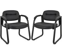 Gymax 2 Pack Office Guest Chair With Padded Armrests Upholstered Back & Seat in Black Gymax Black