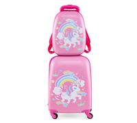 Gymax 2 PCS Carry-on Luggage Set Trolley Luggage Set Waterproof in Rose Gymax Rose