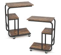 Gymax 2 PCS Rolling End Table C-shaped Couch Table Industrial Sofa Side Table in Brown | Size: 2 Pack Gymax Brown 2 Pack