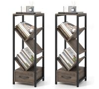 Gymax 2 PCS Tree Bookshelf 4 Tier Narrow Bookcase With Drawer Floor Organizer in Light Grey | Size: 2 Pack Gymax Light Grey 2 Pack