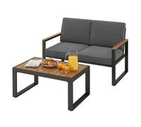 Gymax 2 Piece Patio Furniture Set Cushioned Sectional Sofa With Coffee Table in Grey Gymax Grey