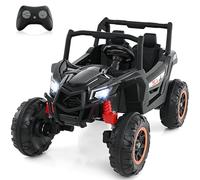 GYMAX 2-Seater Kids Electric UTV, 24V Battery Powered Toy Car with Remote Control, Lights, Music, MP3, Horn, Spring Suspension & Slow Start, Children Ride on Car for 3 Years Old+ (Black)